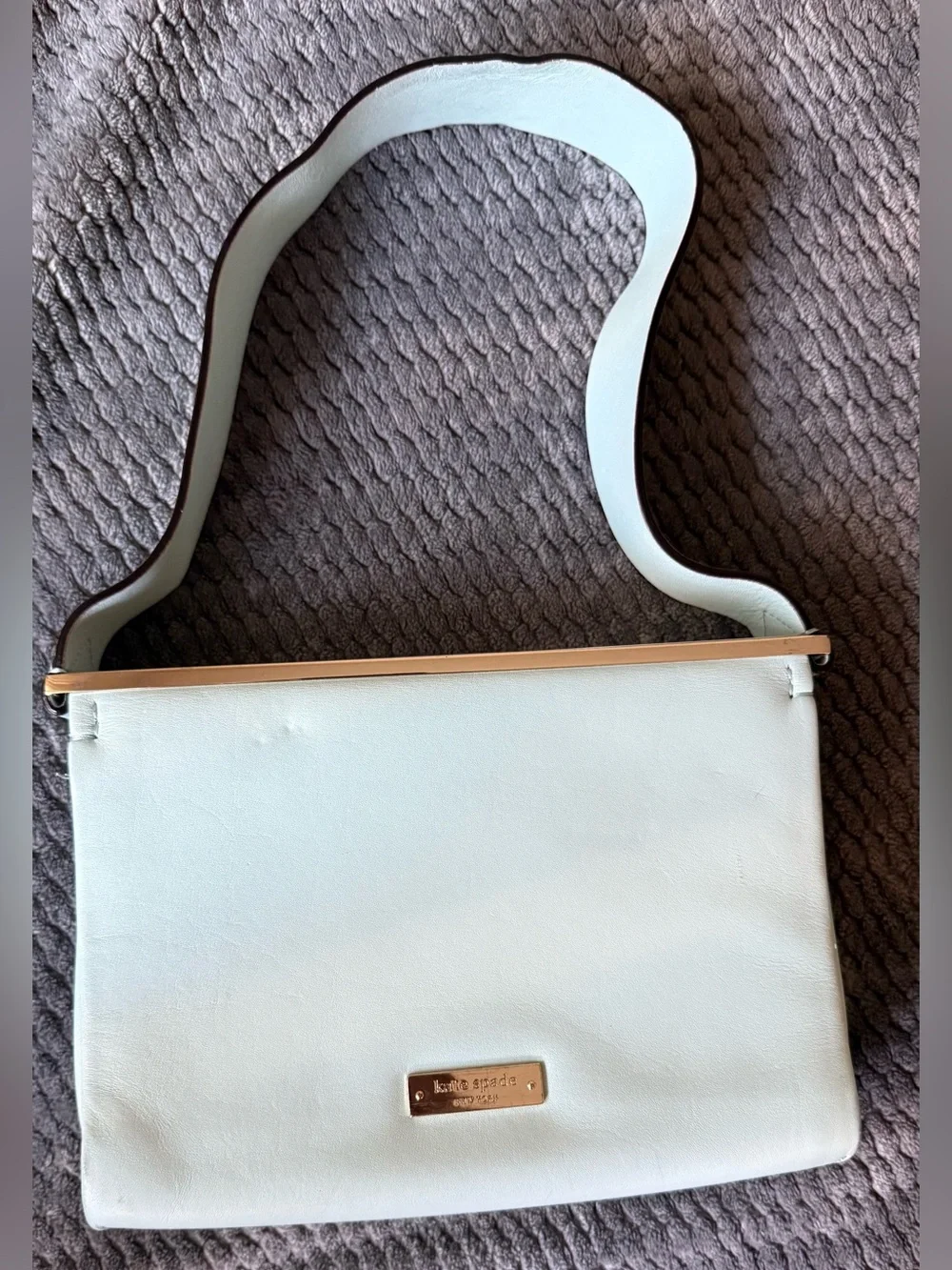 Rare Unique Kate Spade Luna duck egg blue leather shoulder bag